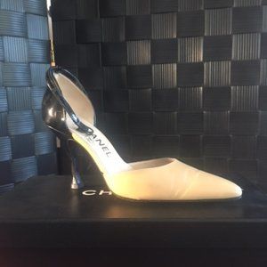 Chanel Two-Tone Ankle Strap Heels